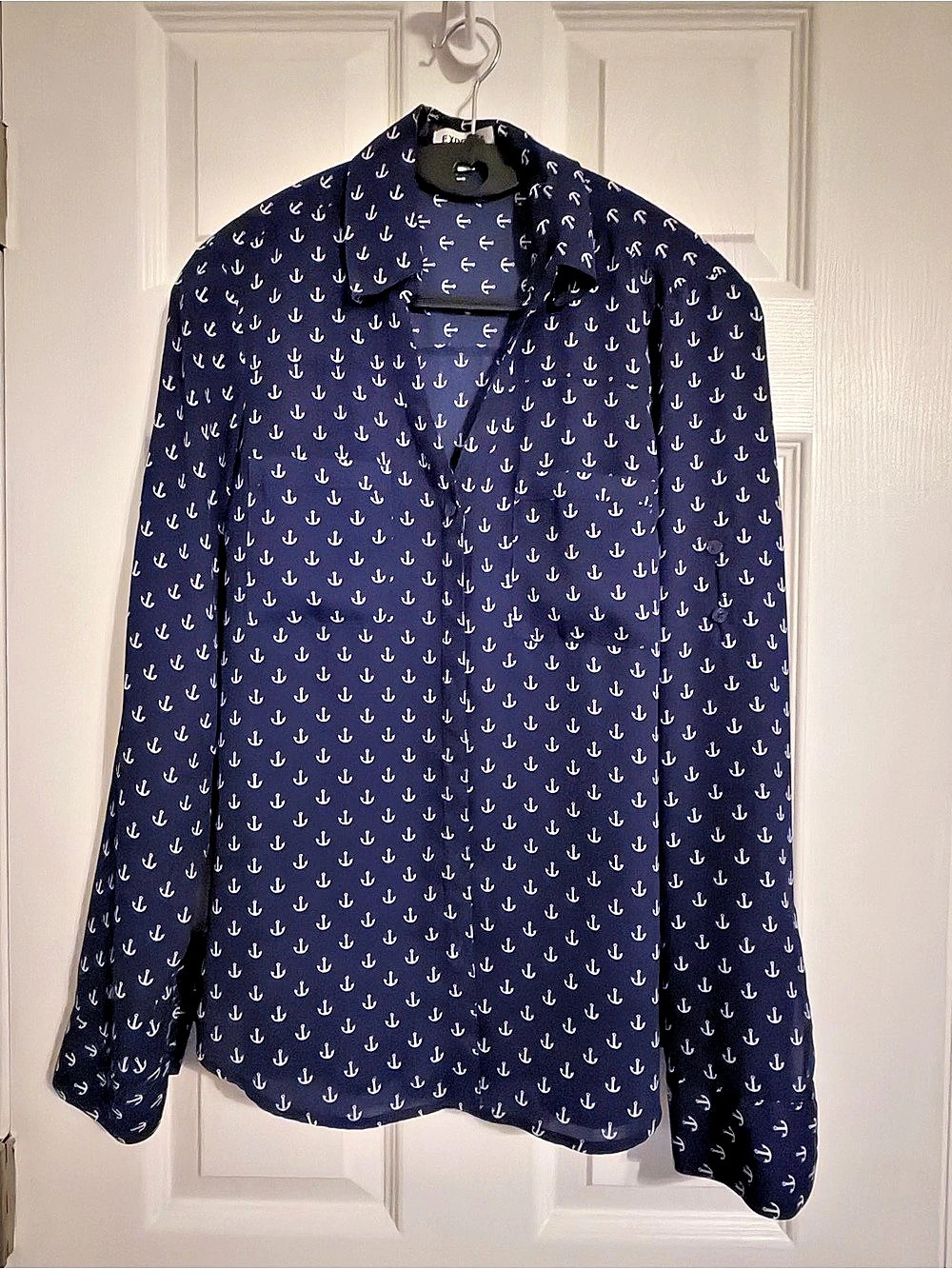 Express The Portofino Shirt Anchor Print Button Down Blue & White. Size XS